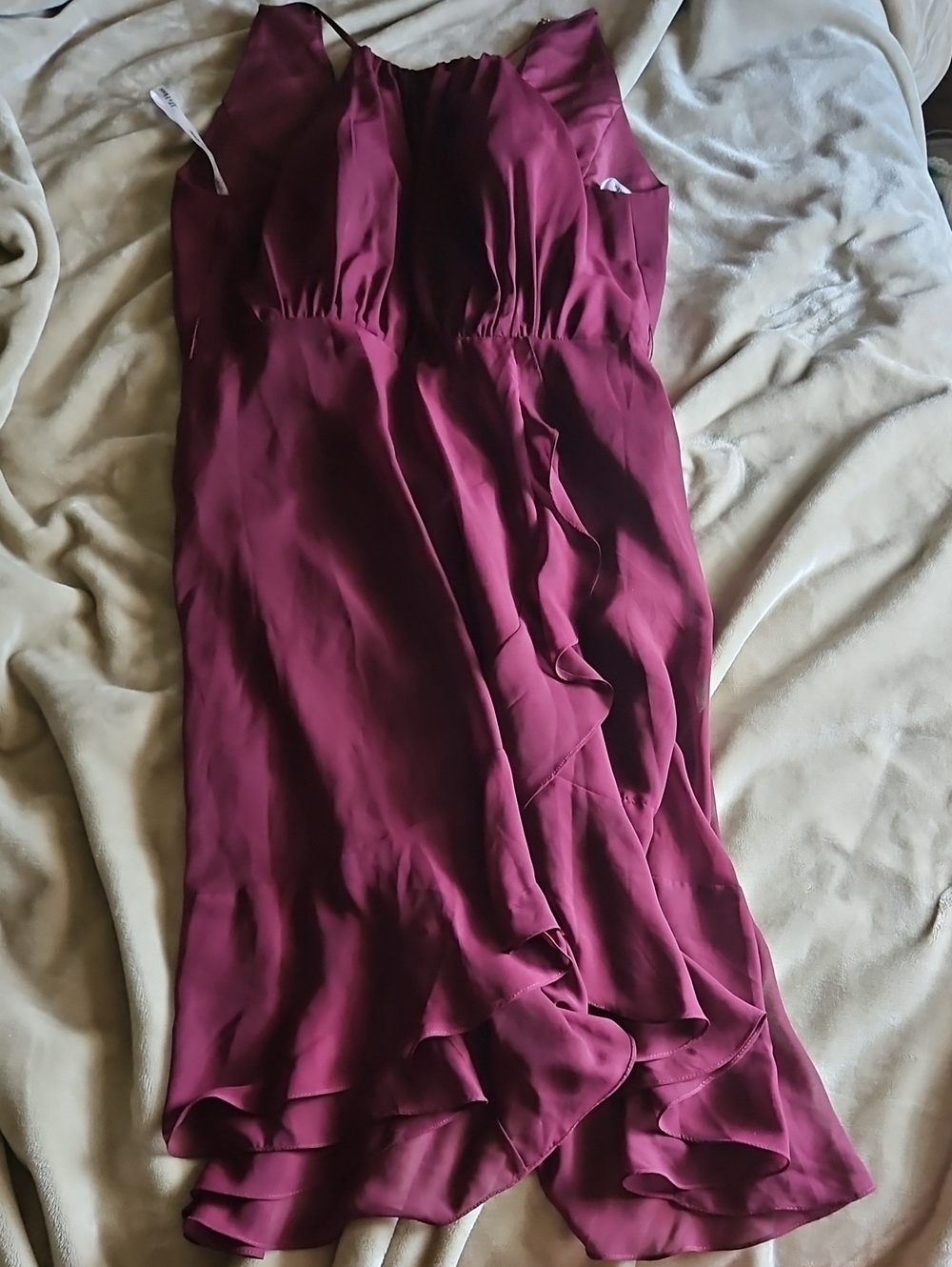 JJ's House Vadele Cabernet Bow Chiffon Midi Dress #264751 size 16 NWOT